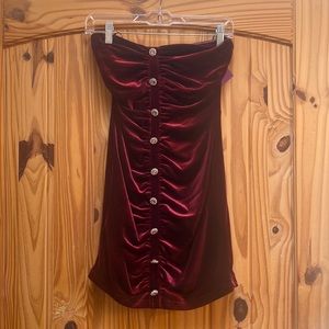Forever 21 ruched burgundy strapless mini dress small